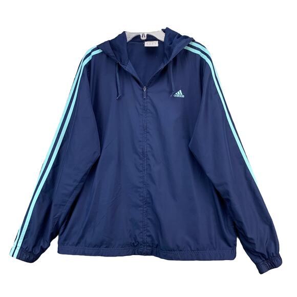 Adidas Mens Hoodie Jacket Size Large Navy Blue Three Striped Lined Lightweight - Picture 1 of 12